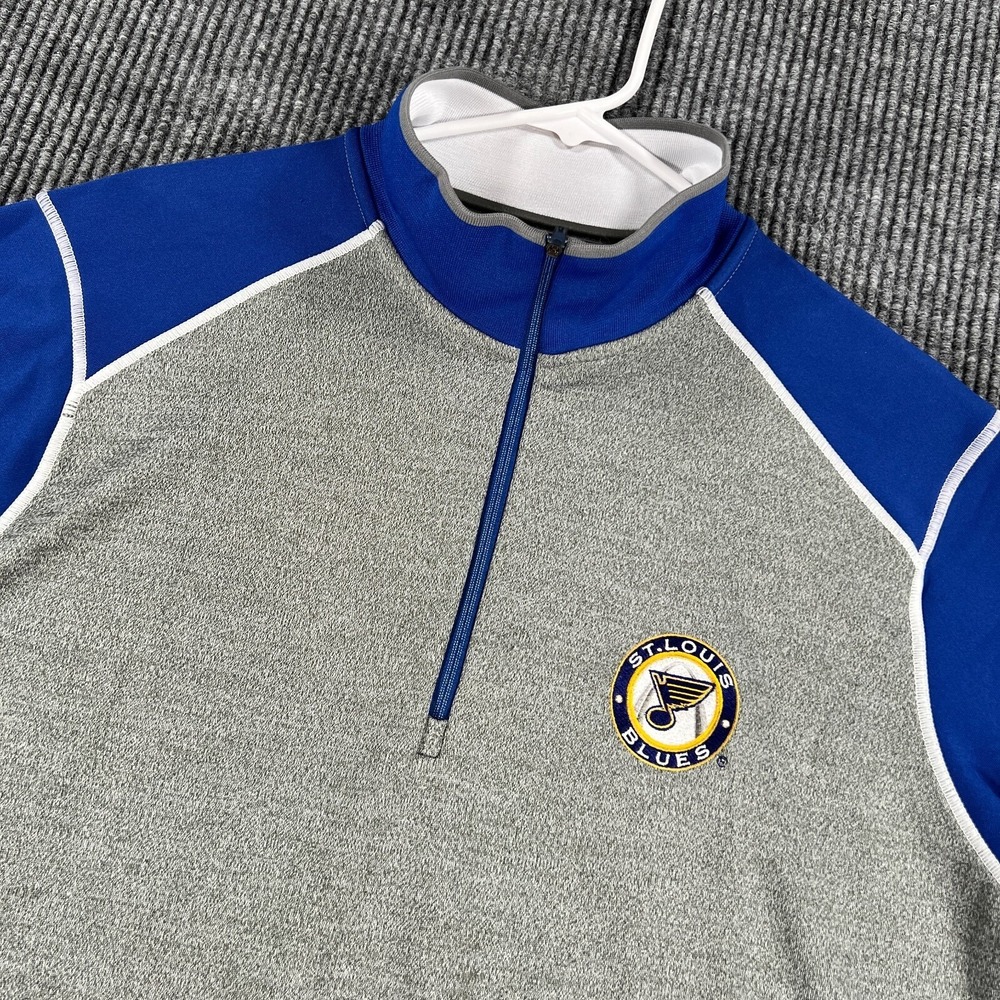 St. Louis Blues Pullover Mens Medium Gray Long Sleeve 1/4 Zip Mock NHL‎ Hockey
